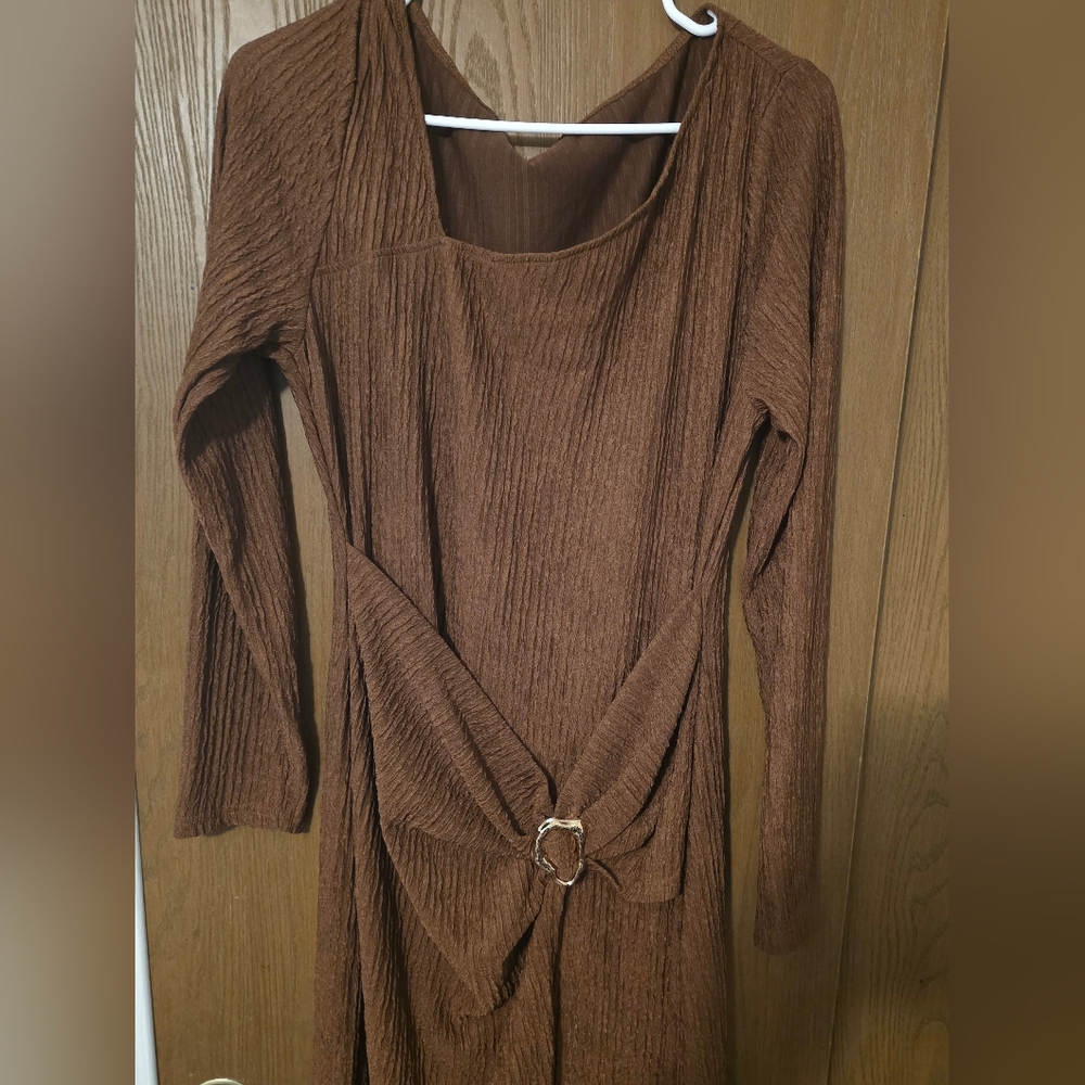 SHEIN Brown Long Sleeve Dress with Belt Detail - Picture 3 of 3